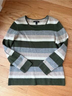 41 Hawthorn Cashmere Stripe Crewneck Sweater Olive Green Gray Tan Comfy - Size M